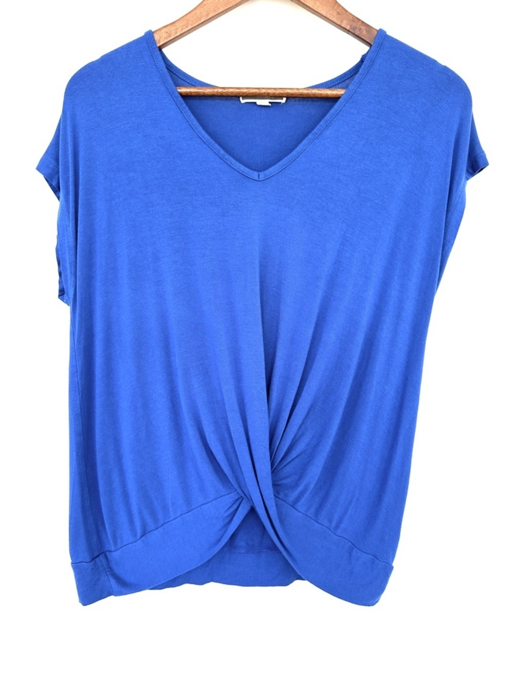 Pleione Royal Blue Twist-Front V-Neck Short Sleeve Knit Top